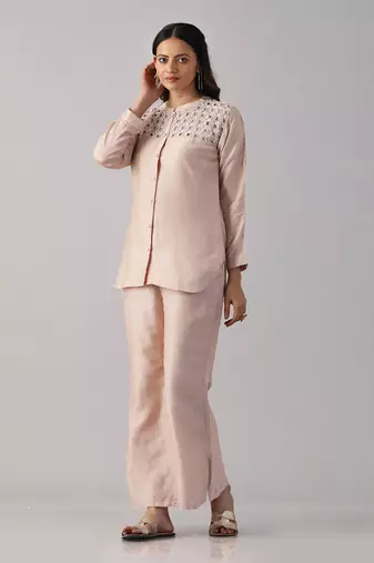 Pink embroidered shirt  with pants