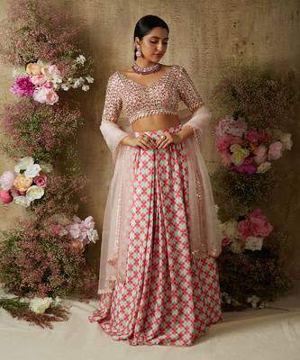 Pop Pink Printed Lehenga Set 1