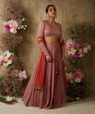 Rust Red Printed Lehenga Set 1