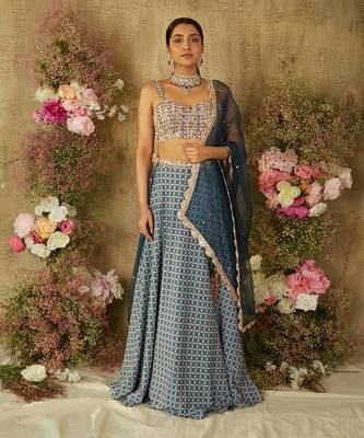 Turkish Blue Printed Lehenga Set 1
