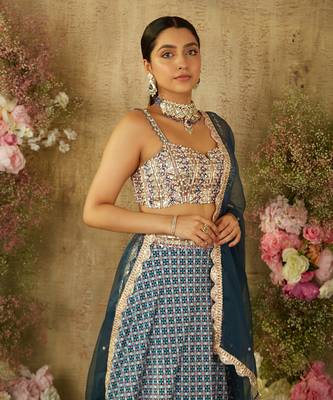 Turkish Blue Printed Lehenga Set 2