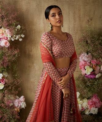 Rust Red Printed Lehenga Set 2
