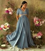 Turkish blue center slit dress set