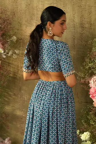 Turkish blue center slit dress set