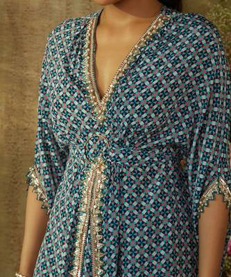 Turkish blue center slit dress set 4