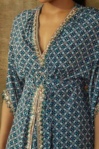 Turkish blue center slit dress set
