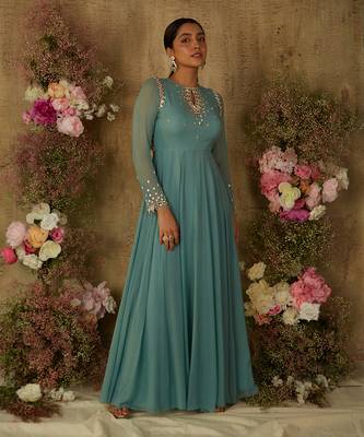Marine blue overlap anarkali 1