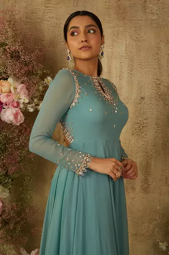 Marine blue overlap anarkali