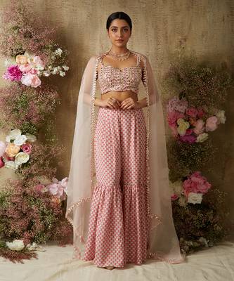 Pop pink bustier and gharara set 1