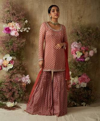 Rust red gharara set 1