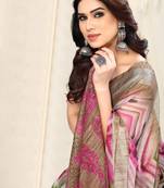 Pink Chiffon Shibori Print / Block Print Zari Line Border Saree With Unstitched Blouse Piece