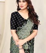 Grey chiffon ikkat print / kalamkari print  saree with unstitched blouse piece