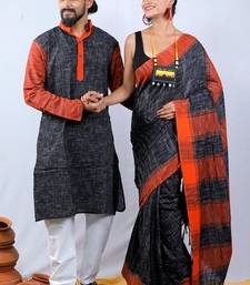 Matching Combo Couple Outfit With Multicolor Saree And Mens Kurta
