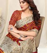 Maroon Chiffon Laheriya Print  Saree With Unstitched Blouse Piece