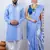 Matching Combo Couple Outfit With Blue Saree And Mens Kurta