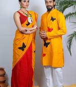 Matching Combo Couple Outfit With Yellow Saree And Mens Kurta