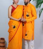Matching Combo Couple Outfit With Yellow Saree And Mens Kurta