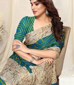 Turquoise Chiffon Laheriya Print  Saree With Unstitched Blouse Piece