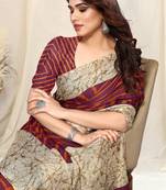 Wine Chiffon Laheriya Print  Saree With Unstitched Blouse Piece