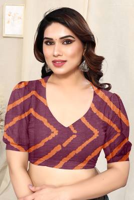 Wine Chiffon Laheriya Print  Saree With Unstitched Blouse Piece 5