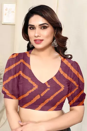 Wine Chiffon Laheriya Print  Saree With Unstitched Blouse Piece
