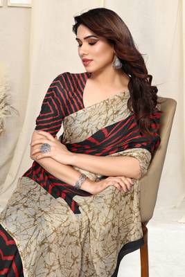 Black Chiffon Laheriya Print  Saree With Unstitched Blouse Piece 1