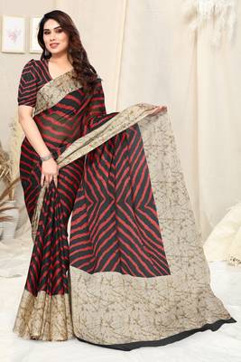 Black Chiffon Laheriya Print  Saree With Unstitched Blouse Piece 2