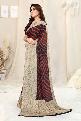 Black Chiffon Laheriya Print  Saree With Unstitched Blouse Piece 3