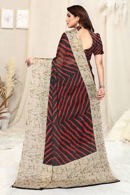 Black Chiffon Laheriya Print  Saree With Unstitched Blouse Piece 4