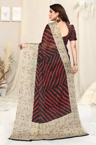 Black Chiffon Laheriya Print  Saree With Unstitched Blouse Piece