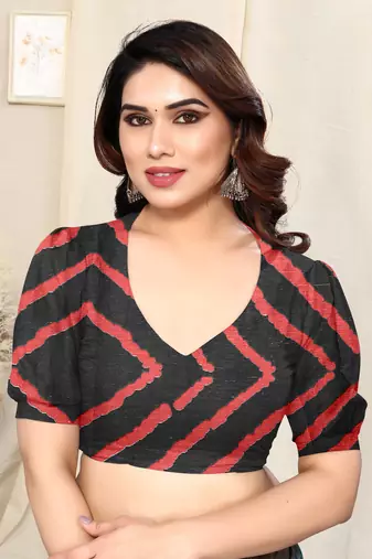 Black Chiffon Laheriya Print  Saree With Unstitched Blouse Piece