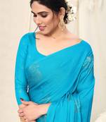 Turquoise Chiffon Self Foil Print Work  Saree With Unstitched Blouse Piece