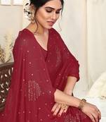 Maroon Chiffon Self Foil Print Work  Saree With Unstitched Blouse Piece