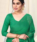 Green Chiffon Self Foil Print Work  Saree With Unstitched Blouse Piece