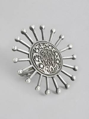 Silver oxidized One Rupee Coin Adjustable Finger Ring 2
