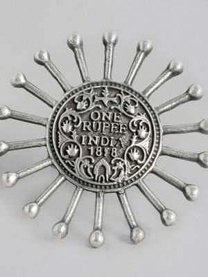 Silver oxidized One Rupee Coin Adjustable Finger Ring 4