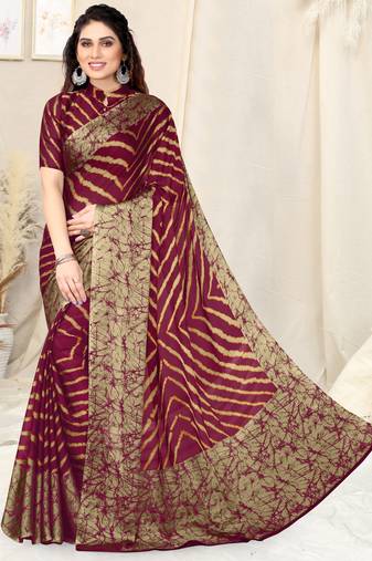 Pink Chiffon Leheriya Abstract Print  Saree With Unstitched Blouse Piece