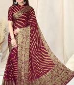 Pink Chiffon Leheriya Abstract Print  Saree With Unstitched Blouse Piece