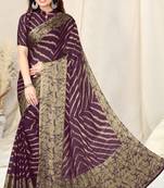 Purple Chiffon Leheriya Abstract Print  Saree With Unstitched Blouse Piece