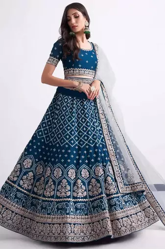 Light Blue Embroidered Semi Stitched Zari Work and Thread Work Lehenga Choli