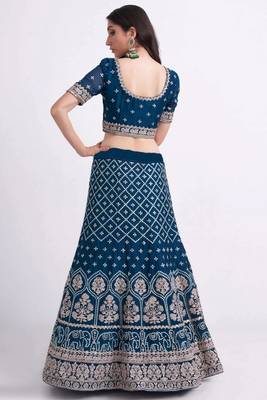 Light Blue Embroidered Semi Stitched Zari Work and Thread Work Lehenga Choli 3
