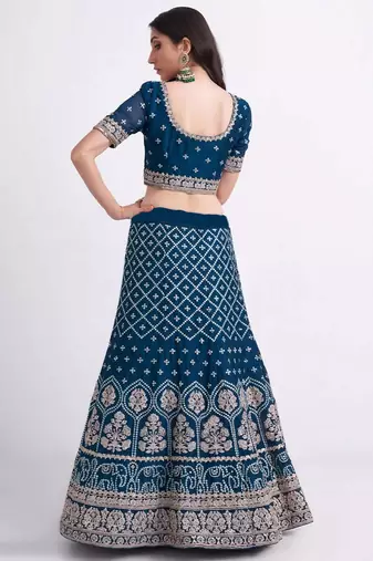 Light Blue Embroidered Semi Stitched Zari Work and Thread Work Lehenga Choli