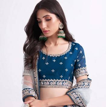 Light Blue Embroidered Semi Stitched Zari Work and Thread Work Lehenga Choli 4