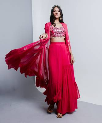 Fuchsia pink cape and gharara sets 1