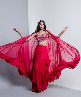 Fuchsia pink cape and gharara sets 2