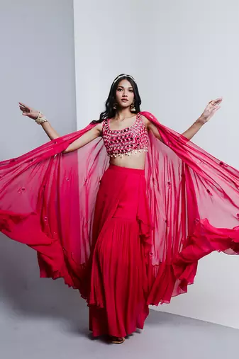 Fuchsia pink cape and gharara sets