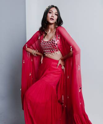 Fuchsia pink cape and gharara sets 3