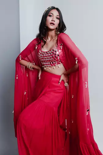 Fuchsia pink cape and gharara sets