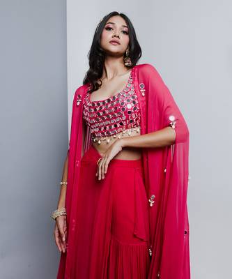 Fuchsia pink cape and gharara sets 4