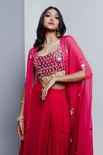 Fuchsia pink cape and gharara sets